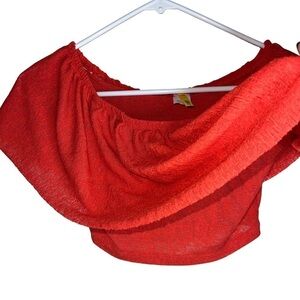 CODIGO Orange Elastic Ruffled Neckline Crop Top Size Medium